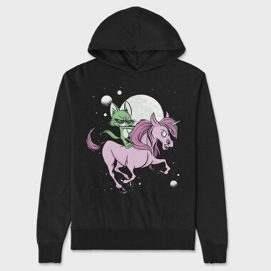 Green Cat Riding Unicorn, Hanorac Oversize Barbati (Unisex)