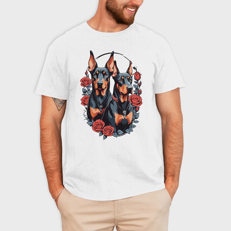 Doberman and Roses, Tricou Barbati (Unisex)