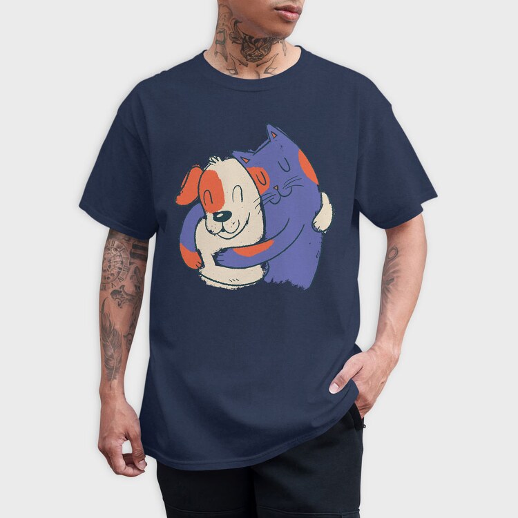 Blue Cat and Dog Hugging, Tricou Barbati (Unisex)