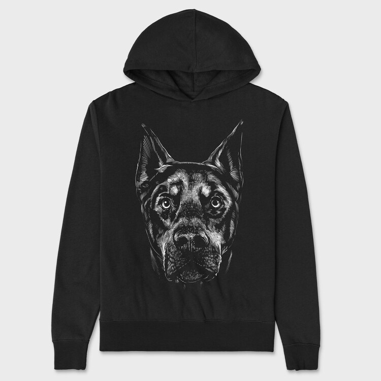 Doberman Dog Monochrome, Hanorac Oversize Barbati (Unisex)