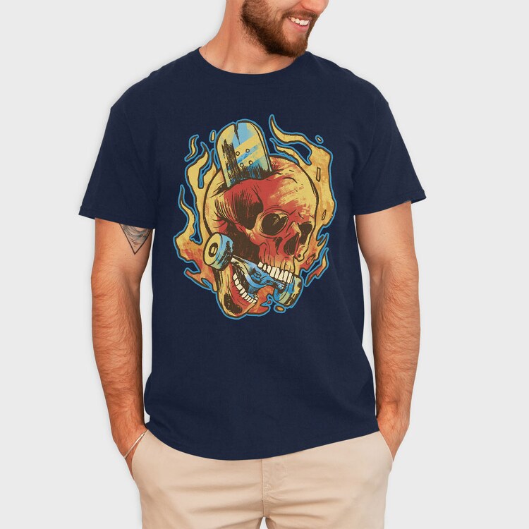 Skull Skater in Fire, Tricou Barbati (Unisex)