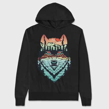 Hand Draw Landscape Wolf, Hanorac Oversize Barbati (Unisex)