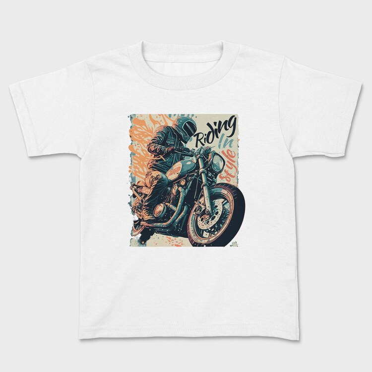 Tricou Copii, Riding in Style Motorcycle With Rider Artistic