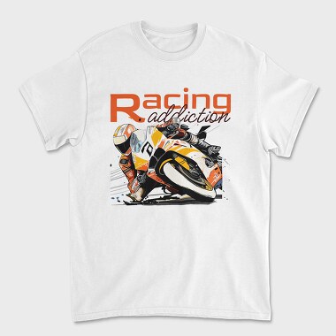 Tilted Competition Motorcycle With Rider Racing Addiction, Tricou Barbati (Unisex)