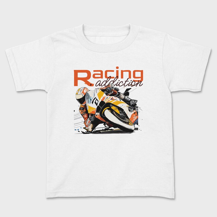 Tilted Competition Motorcycle With Rider Racing Addiction, Tricou Copii