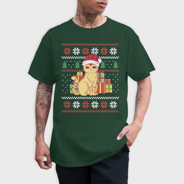 Cat With Gifts Ugly Sweater, Tricou Barbati (Unisex)