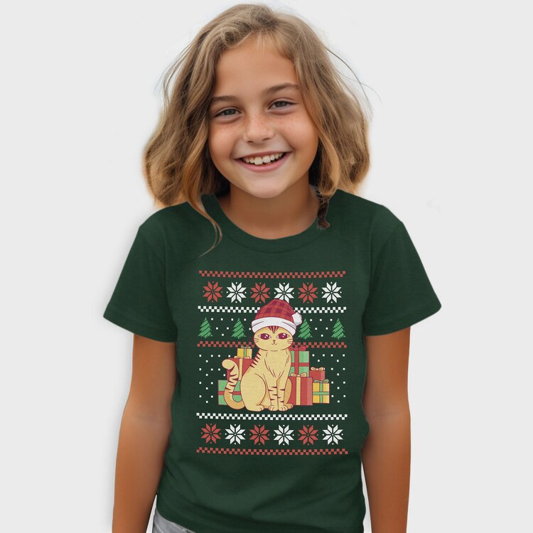 Cat With Gifts Ugly Sweater, Tricou Copii