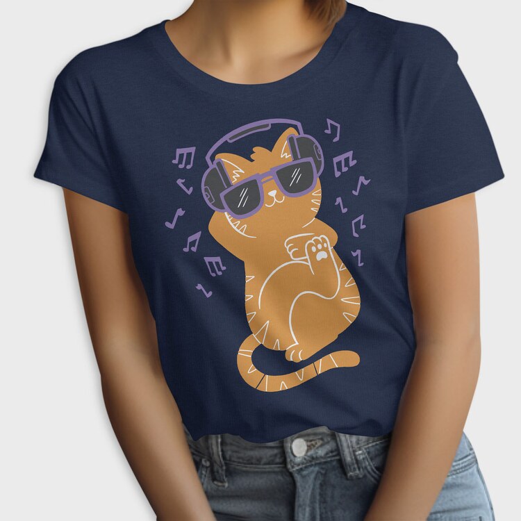 Cat With Sunglasses and Headphones, Tricou Femei