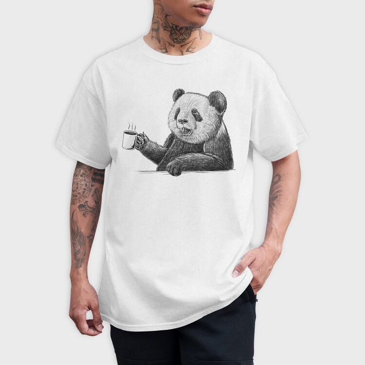 Coffee Panda Sketch, Tricou Barbati (Unisex)