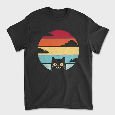 Retro Sunset Cat Funny, Tricou Barbati (Unisex)