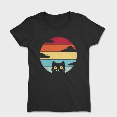 Retro Sunset Cat Funny, Tricou Femei