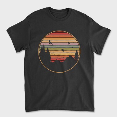 Mountains and Tree Retro Sunset, Tricou Barbati (Unisex)