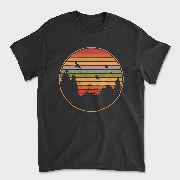 Mountains and Tree Retro Sunset, Tricou Barbati (Unisex)