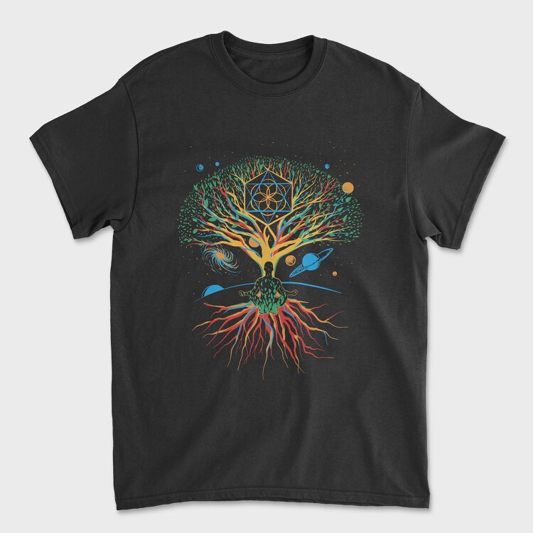 Sacred Geometry Meditating Colorful Magical Tree, Tricou Barbati (Unisex)