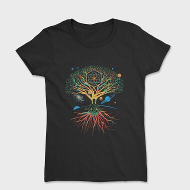 Sacred Geometry Meditating Colorful Magical Tree, Tricou Femei