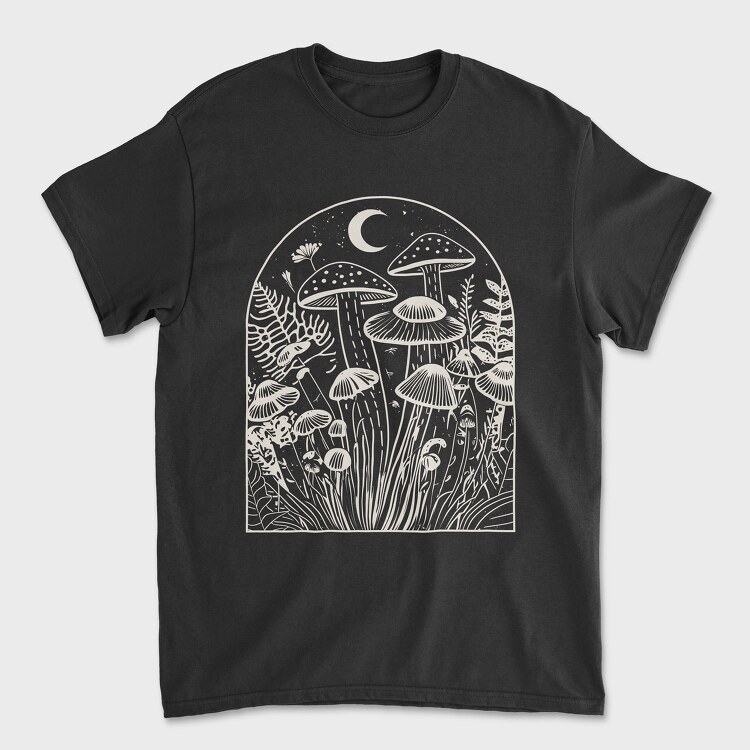 Mushrooms Moon Monochrome, Tricou Barbati (Unisex)