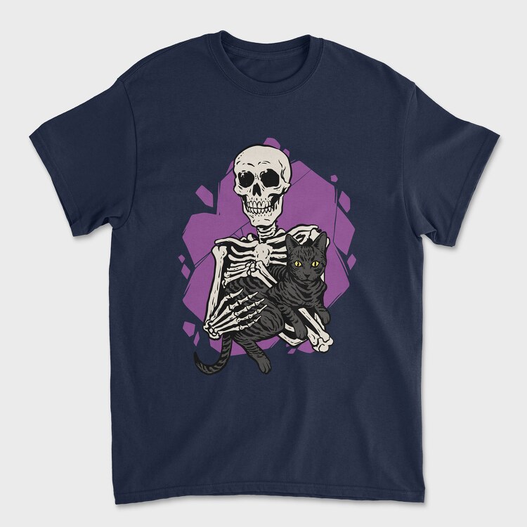 Skeleton Cuddling With a Black Cat, Tricou Barbati (Unisex)