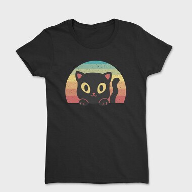 Peeking Cat Retro Sunset, Tricou Femei