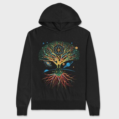 Sacred Geometry Meditating Colorful Magical Tree, Hanorac Oversize Barbati (Unisex)