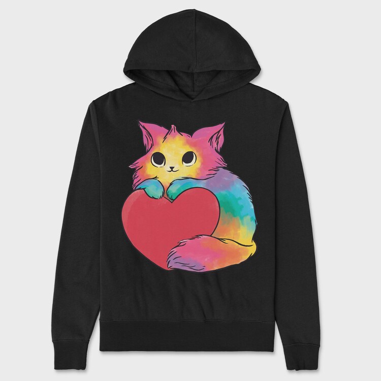 Rainbow Cat Heart, Hanorac Oversize Barbati (Unisex)