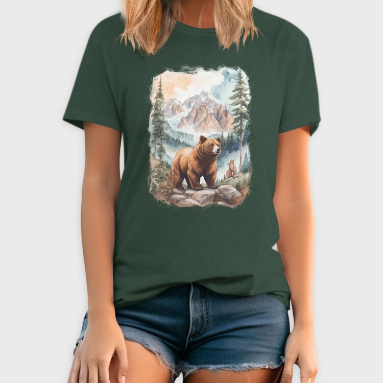 Bear Watercolor Forest, Tricou Barbati (Unisex)
