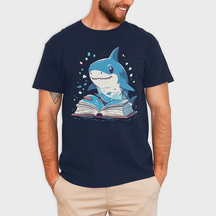 Cute Shark Reading, Tricou Barbati (Unisex)