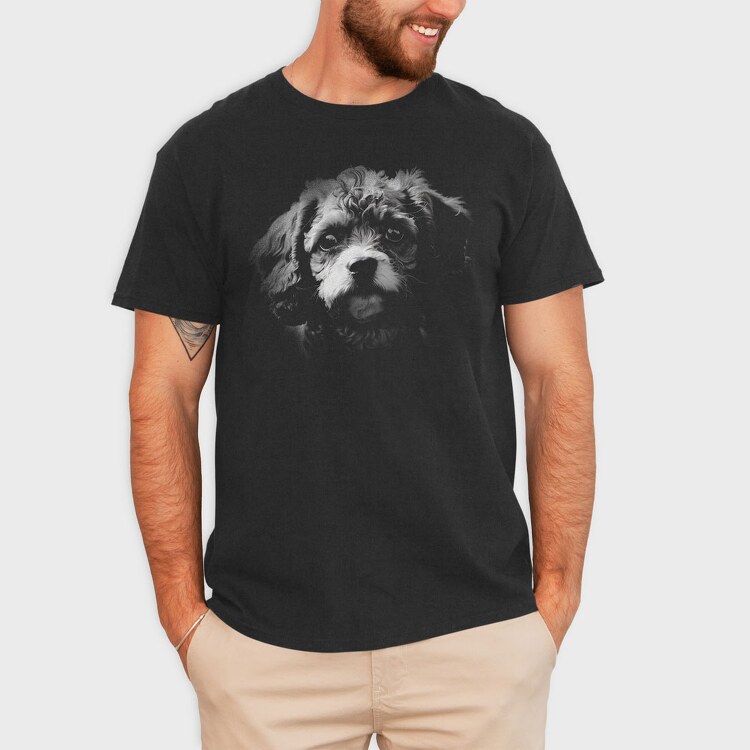 Cavapoo Dog Monochrome, Tricou Barbati (Unisex)