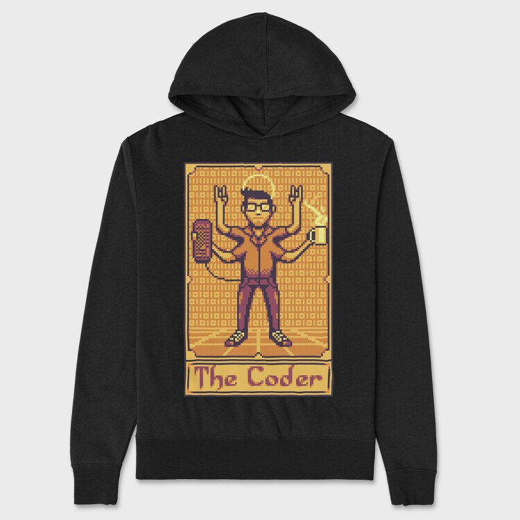 Pixelart Tarot Card the Coder, Hanorac Oversize Barbati (Unisex)