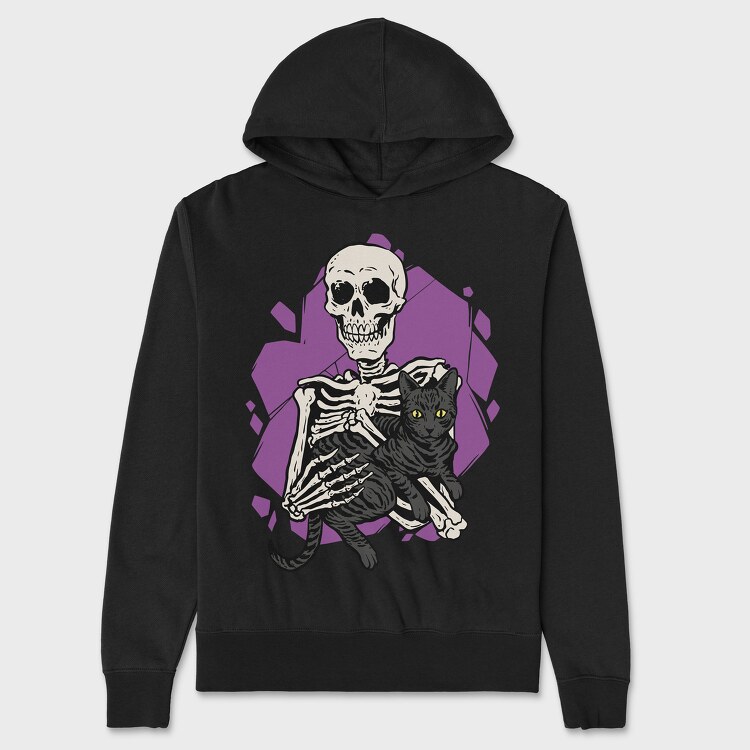 Skeleton Cuddling With a Black Cat, Hanorac Oversize Barbati (Unisex)