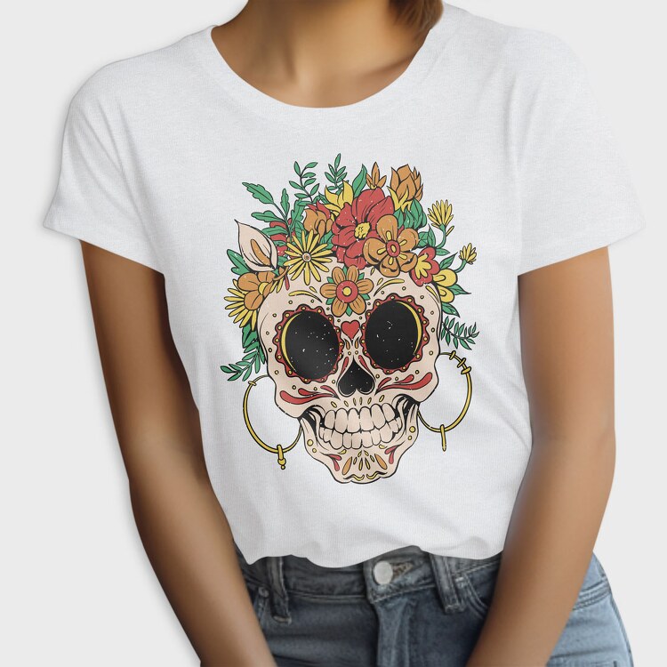 Skull Traditional Flowers, Tricou Femei