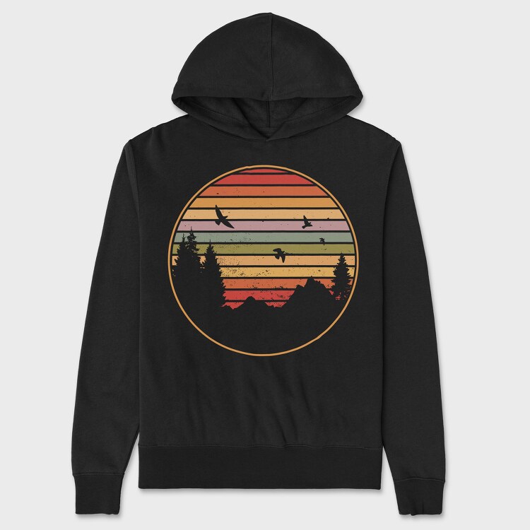 Mountains and Tree Retro Sunset, Hanorac Oversize Barbati (Unisex)