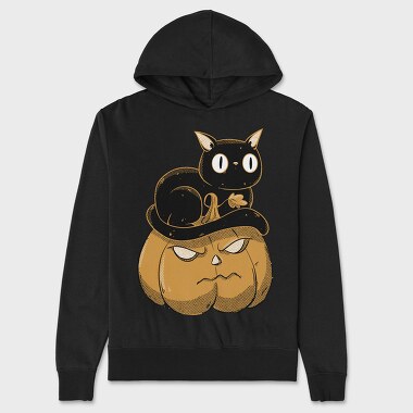 Pumpkin and Cute Black Cat, Hanorac Oversize Barbati (Unisex)