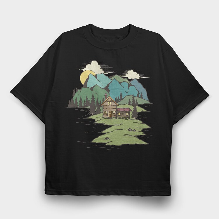 The Cabin On Lake, Tricou Oversize Barbati (Unisex)