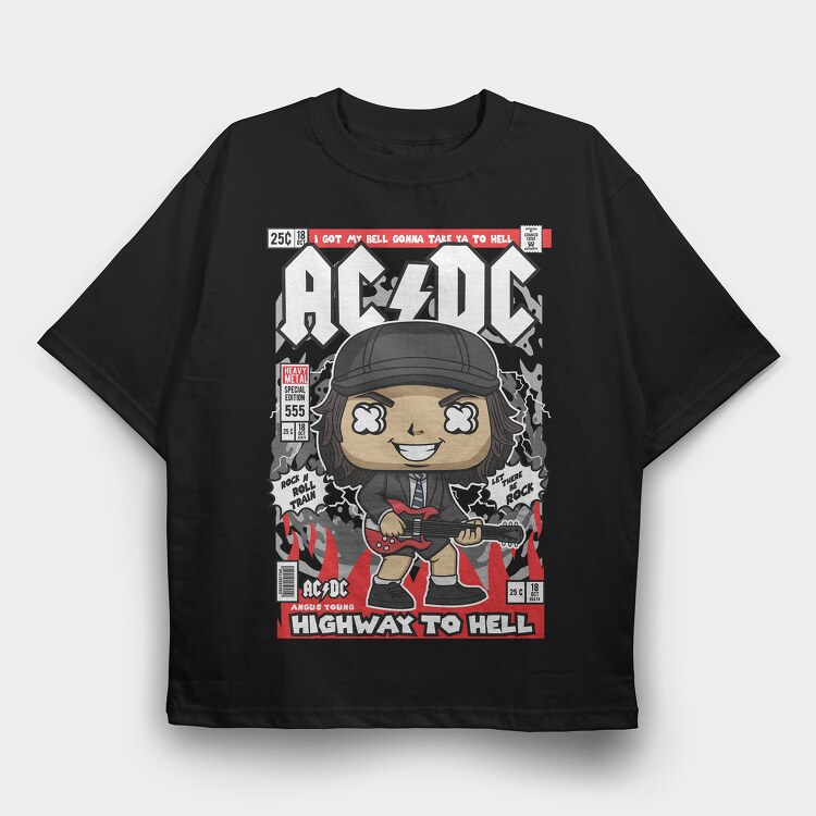 Angus Young ACDC, Tricou Oversize Barbati (Unisex)