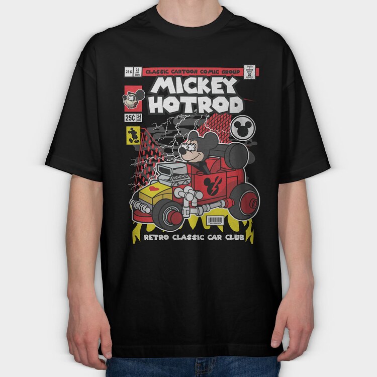 Mickey Hot Rod, Tricou Oversize Barbati (Unisex)