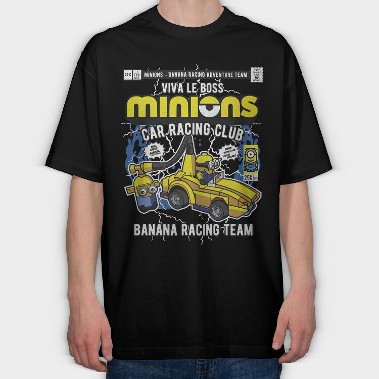 Minions Banana Racing Car, Tricou Oversize Barbati (Unisex)