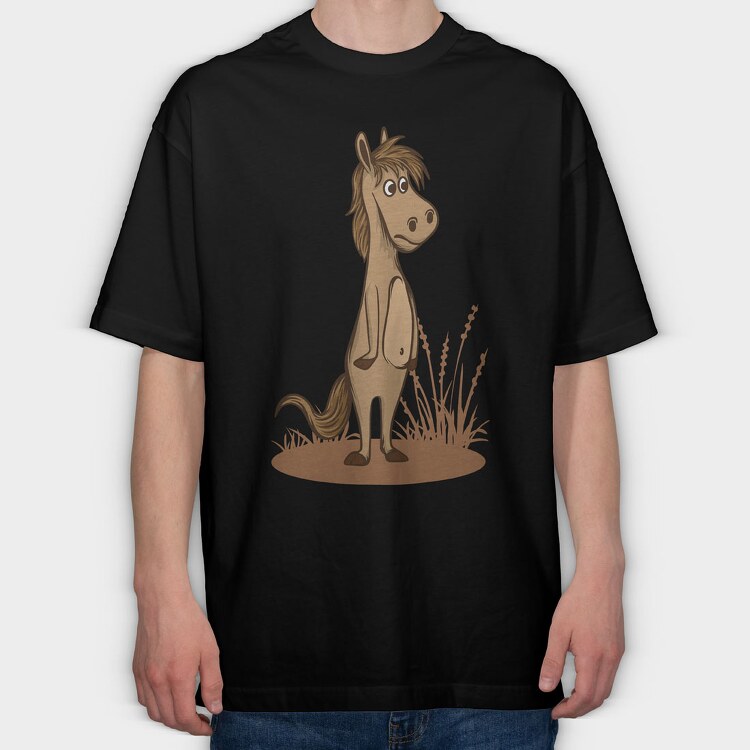 Horse Cartoon, Tricou Oversize Barbati (Unisex)