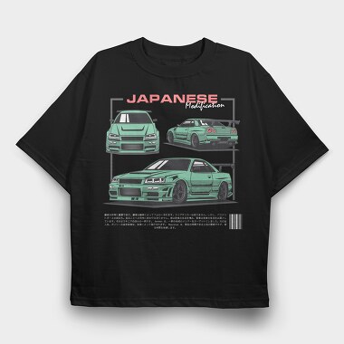 Skyline Japanese, Tricou Oversize Barbati (Unisex)