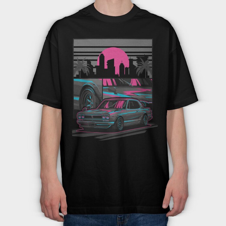 Skyline Retro Night, Tricou Oversize Barbati (Unisex)