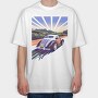 Classic Car Road Trees Sunset, Tricou Oversize Barbati (Unisex)