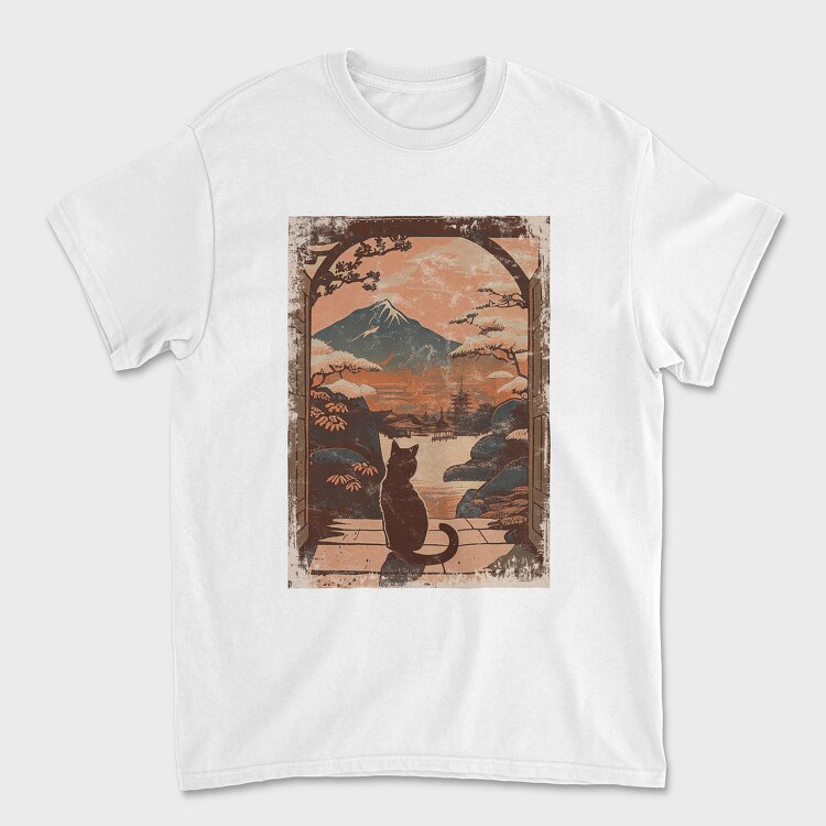 Cat Sitting Traditional Japanese, Tricou Barbati (Unisex)