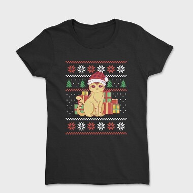 Cat With Gifts Ugly Sweater, Tricou Femei