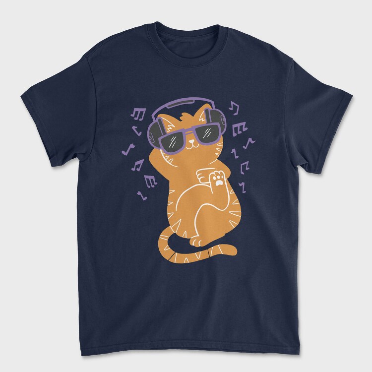 Cat With Sunglasses and Headphones, Tricou Barbati (Unisex)