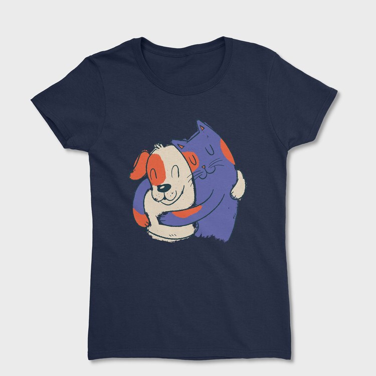 Blue Cat and Dog Hugging, Tricou Femei