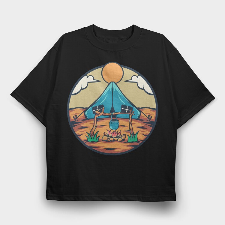 Camping Illustration, Tricou Oversize Barbati (Unisex)
