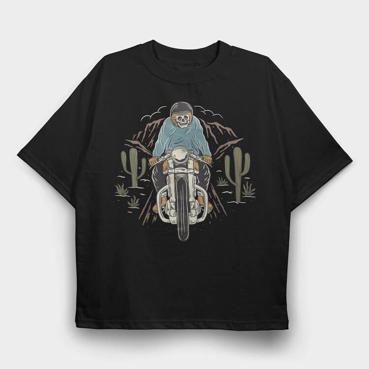 Biker Skeleton Cactus, Tricou Oversize Barbati (Unisex)