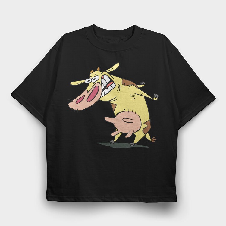 Cartoon Retro Cow and Chicken 1, Tricou Oversize Barbati (Unisex)