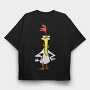 Cartoon Retro Cow and Chicken 6, Tricou Oversize Barbati (Unisex)