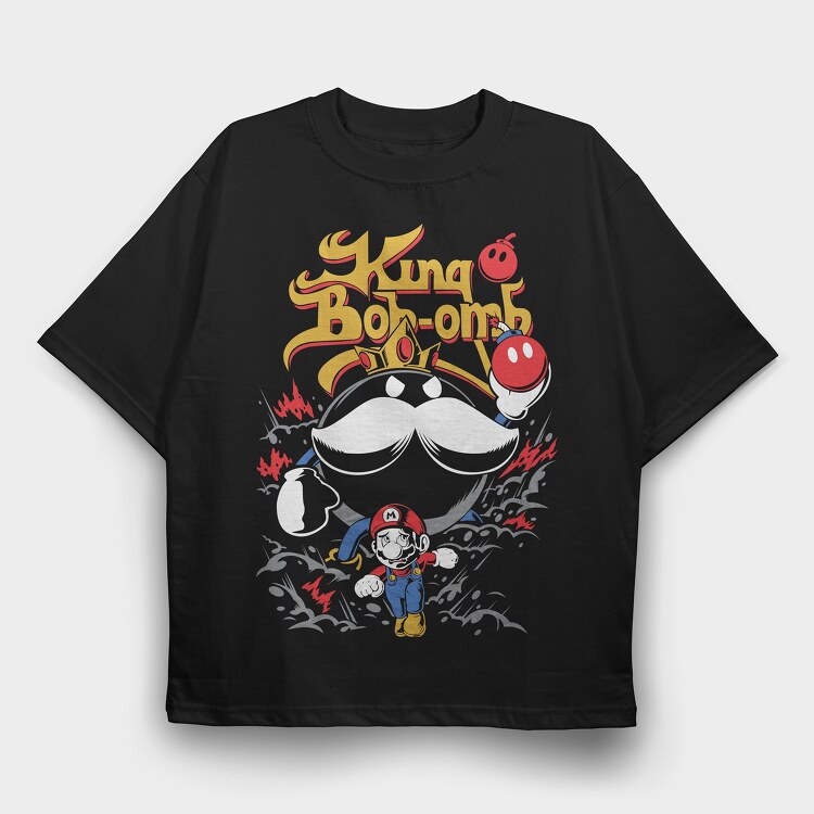 King Bob Omb Mario, Tricou Oversize Barbati (Unisex)