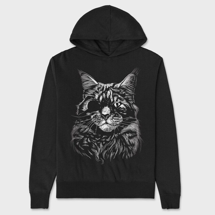 Cat Eyepatch Portrait, Hanorac Oversize Barbati (Unisex)